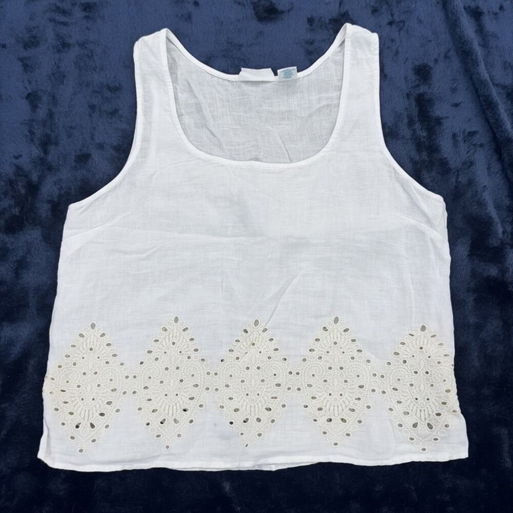 Cynthia Rowley Women's White Eyelet 100% Linen Tank Top - Size M
b88